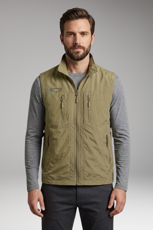 Men's Casual Waistcoat with Zipped Pockets and Sleeveless Design