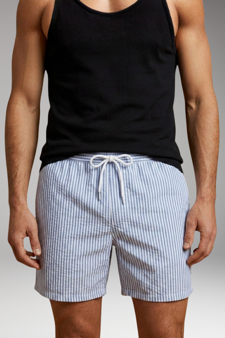 Men’s Swim Shorts with Striped Design and Drawstring Waistband
