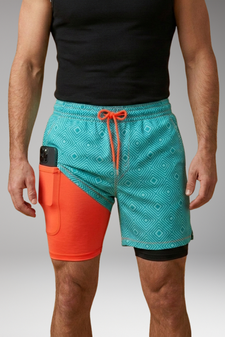 Men’s Swim Shorts with Elastic Waistband and Printed Pattern
