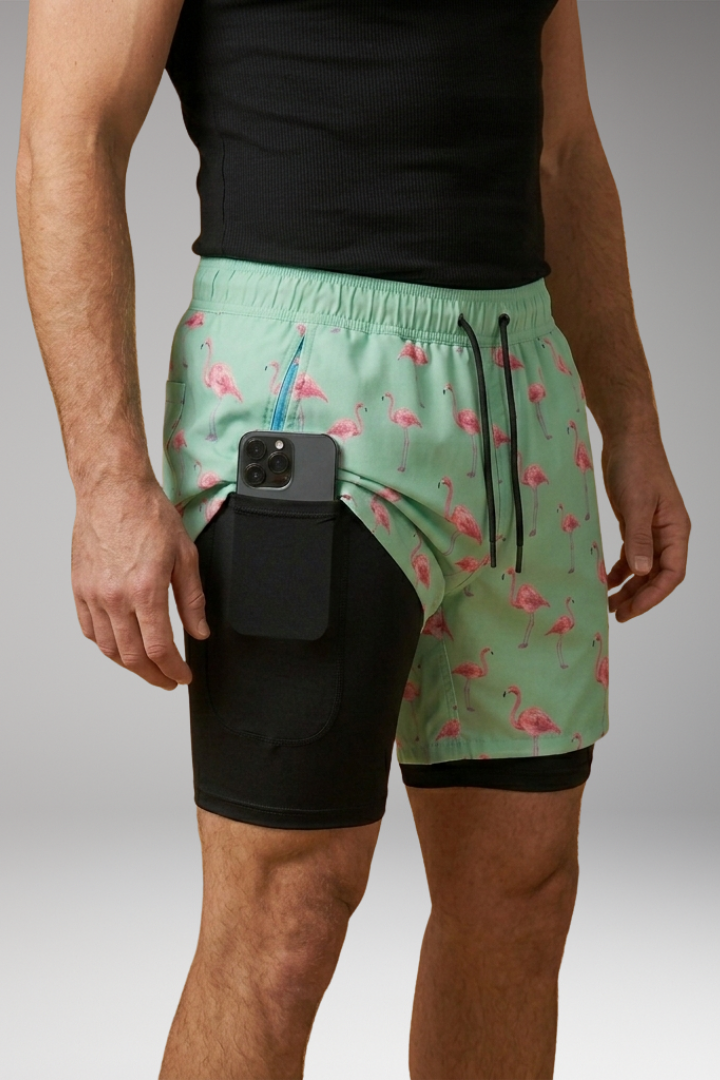 Men’s Swim Shorts with Elastic Waistband and Printed Pattern