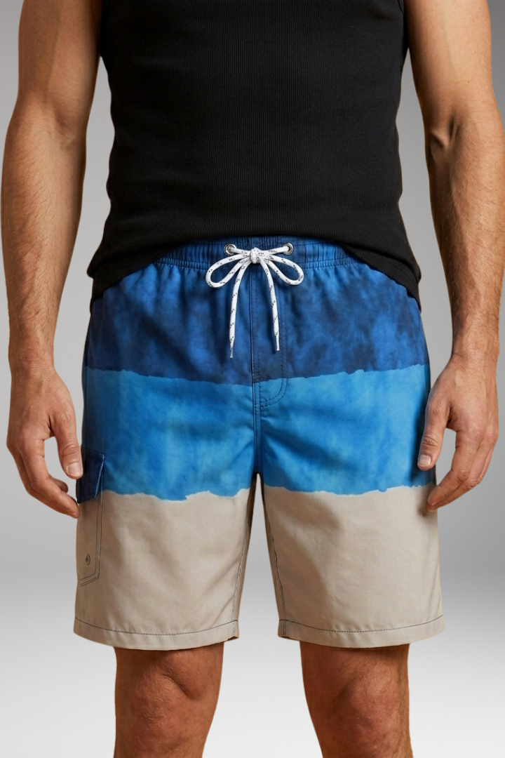 Men’s Swim Shorts with Elastic Waistband and Striped Pattern