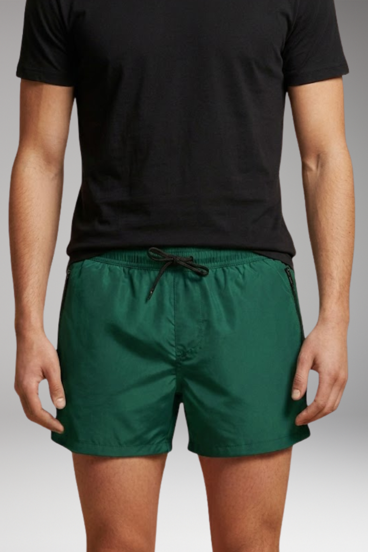 Men’s Swim Shorts with Elastic Waistband and Zipper Pockets