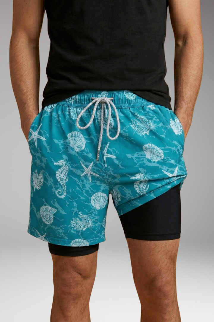 Men's Swim Shorts with Vibrant Designs and Elastic Waistband