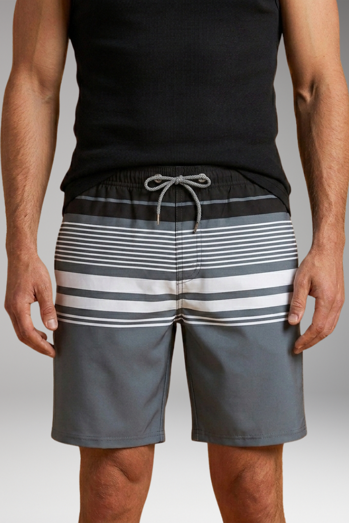 Men’s Swim Trunks with Striped Pattern and Elastic Waistband