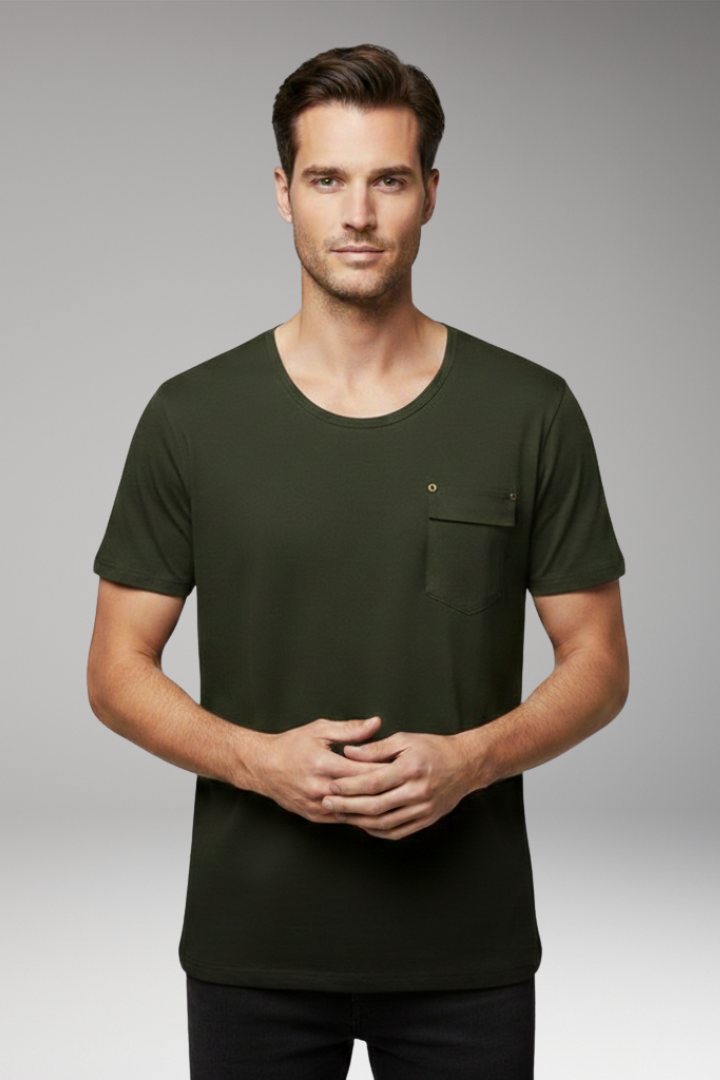 Men’s T-Shirt with Chest Pocket and Round Neck