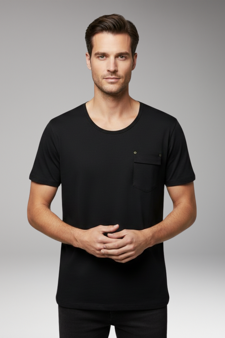 Men’s T-Shirt with Chest Pocket and Round Neck