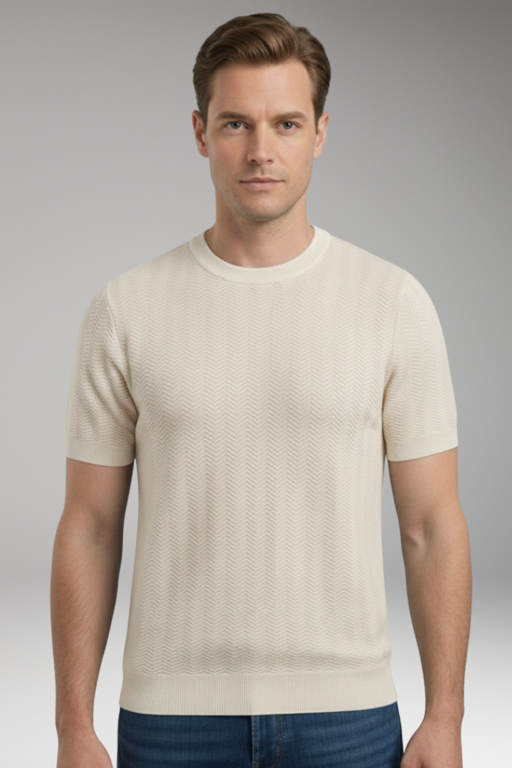Men’s T-Shirt with Crew Neck and Wave Pattern