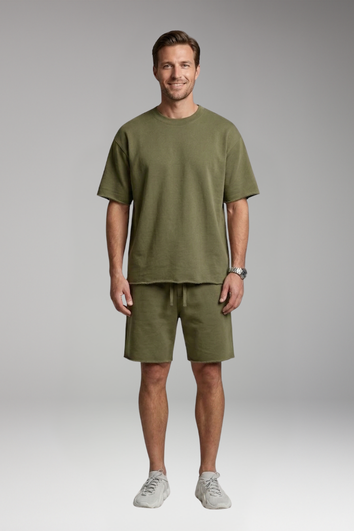 Men’s Two-Piece Set with Oversized Shirt and Drawstring Shorts