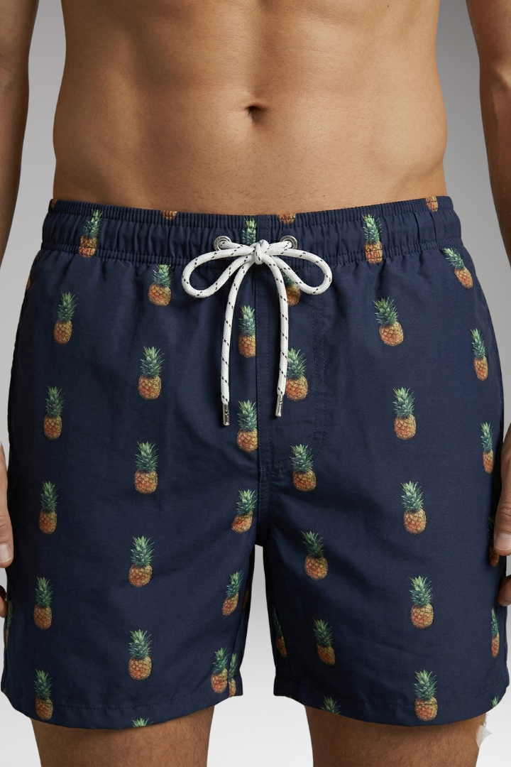 Men’s Swim Shorts with Fruit Print and Elastic Waistband