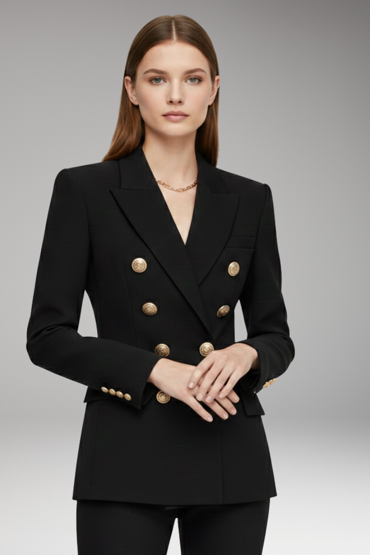 Women’s Blazer with Two-Row Button Closure and Decorative Buttons