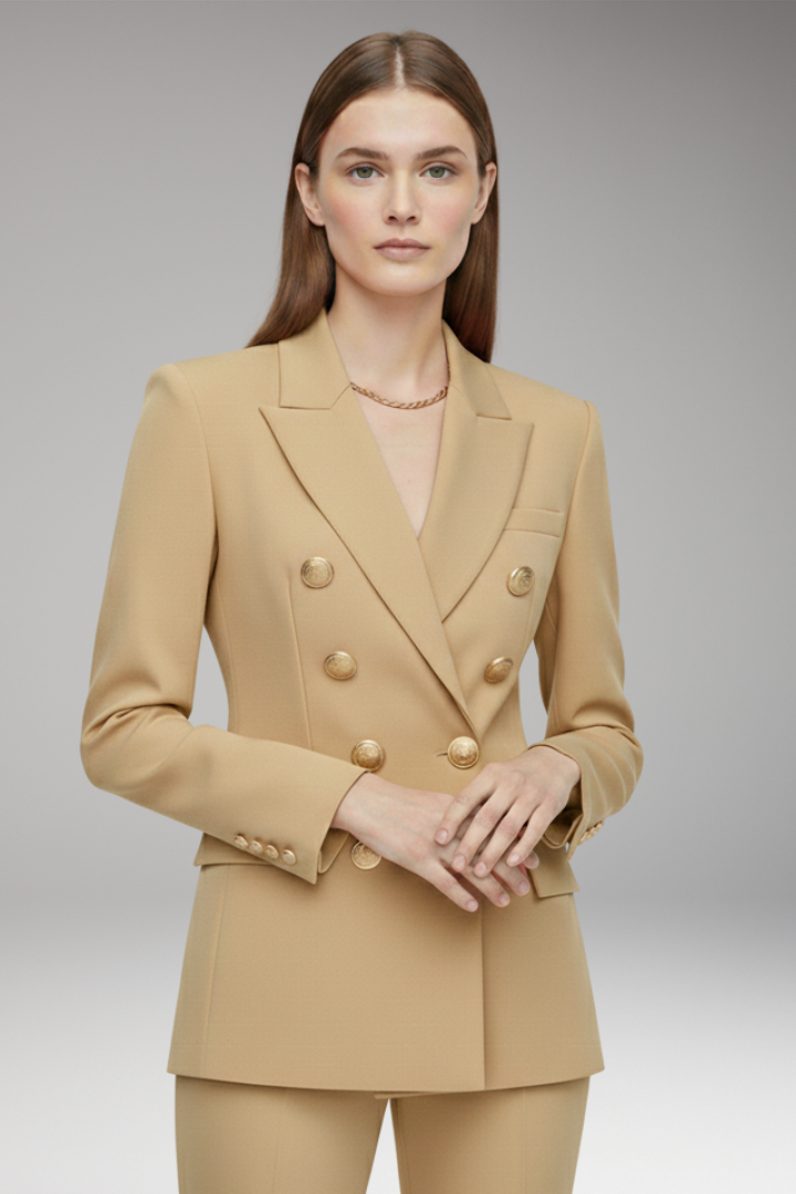 Women’s Blazer with Two-Row Button Closure and Decorative Buttons