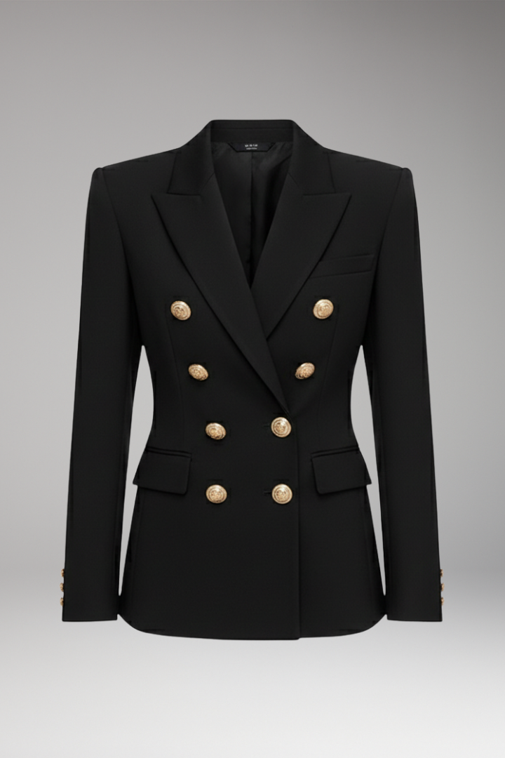 Women’s Blazer with Two-Row Button Closure and Decorative Buttons