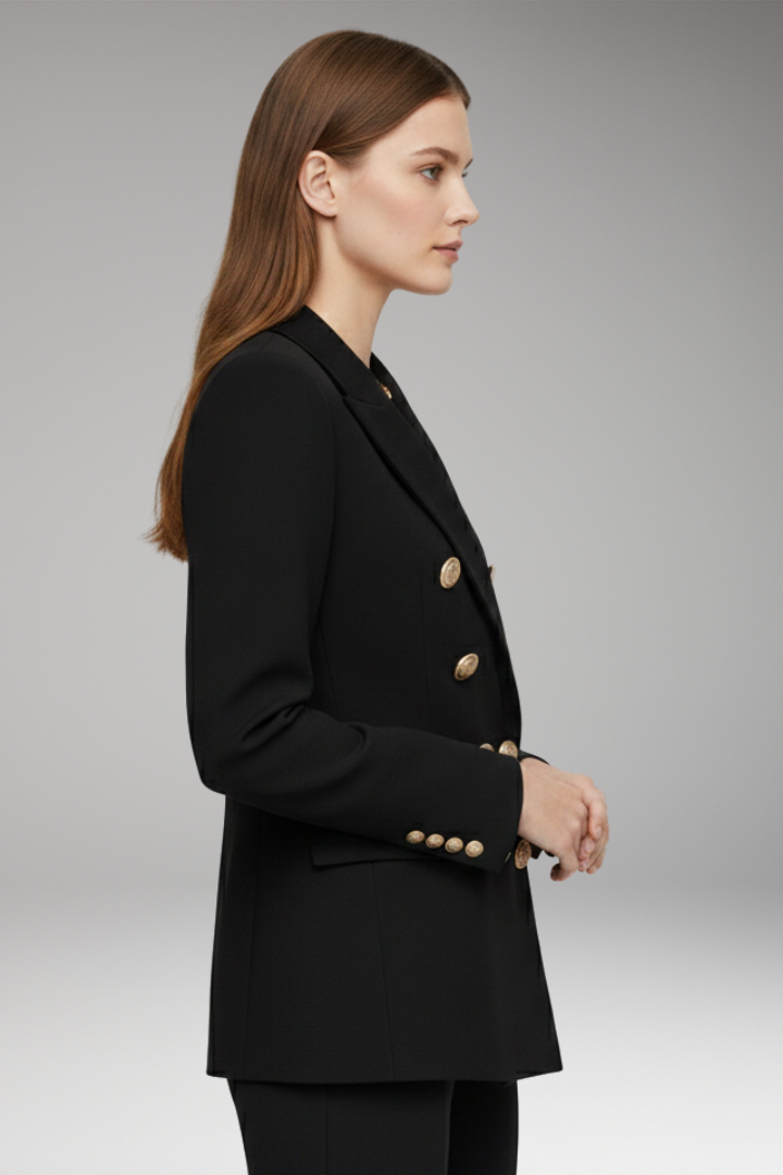 Women’s Blazer with Two-Row Button Closure and Decorative Buttons