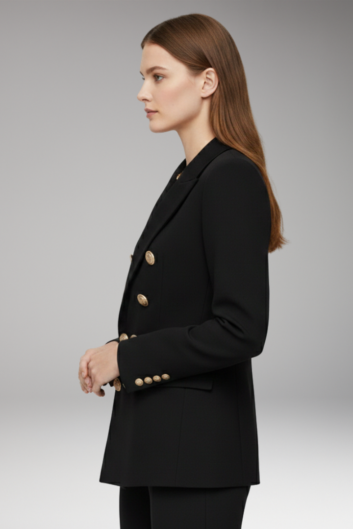 Women’s Blazer with Two-Row Button Closure and Decorative Buttons