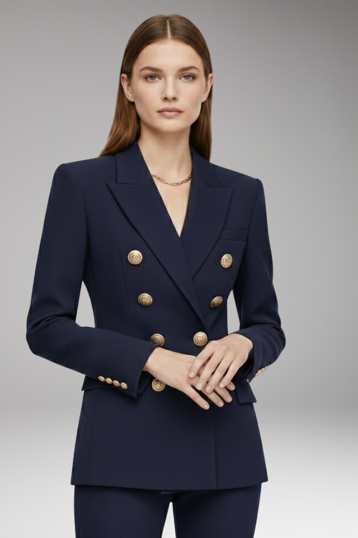 Women’s Blazer with Two-Row Button Closure and Decorative Buttons
