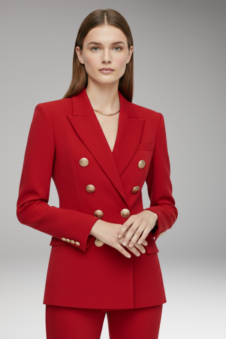 Women’s Blazer with Two-Row Button Closure and Decorative Buttons