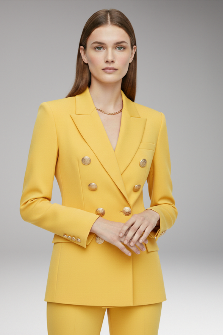 Women’s Blazer with Two-Row Button Closure and Decorative Buttons