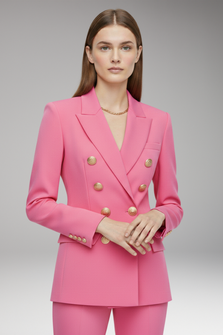 Women’s Blazer with Two-Row Button Closure and Decorative Buttons