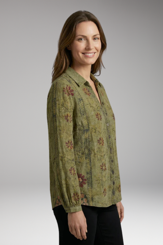 Women's Blouse with Collared Neckline and Plain Woven Surface