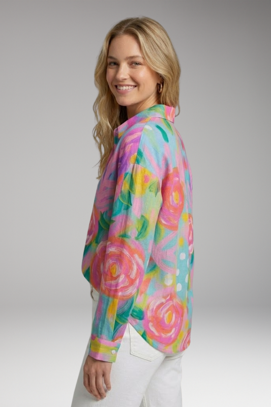 Women's Blouse with Patterned Surface and Stretch Fabric