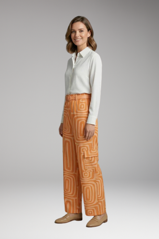 Women's Co-ord Set with Geometric Print and Waist Belt