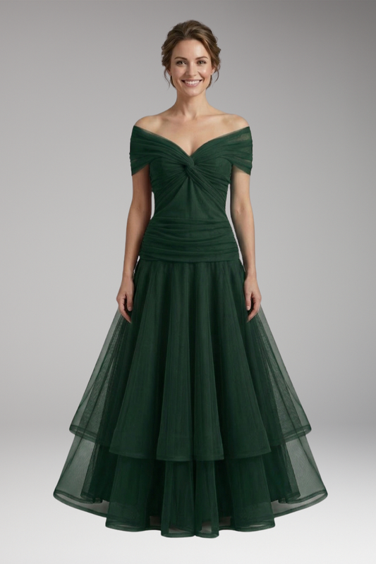 Women's Dress with V-Neckline and Pleated Waist