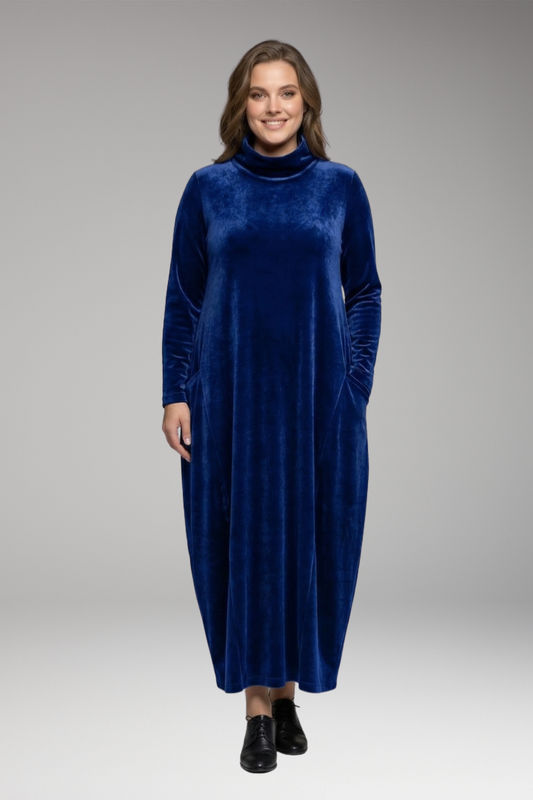 Women's Evening Dress with Velvet Fabric and Relaxed Fit