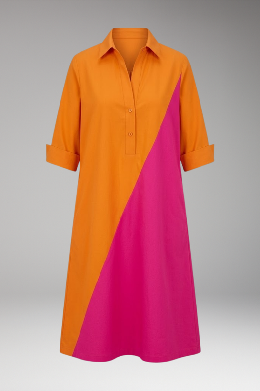 Women's Midi Dress with Fitted Waist and Flowing Skirt