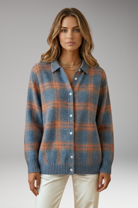 Women's Sweater with Retro Check Pattern and Flattering Fit