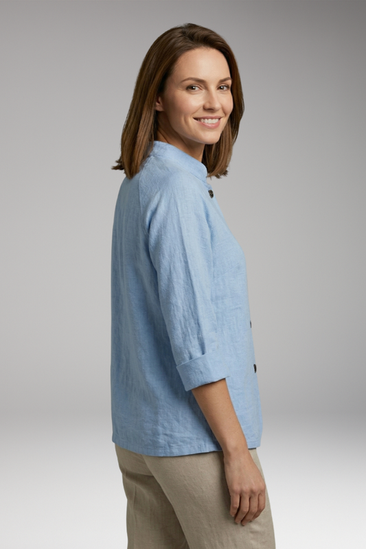 Women's Top with Front Fastening and Plain Woven Surface